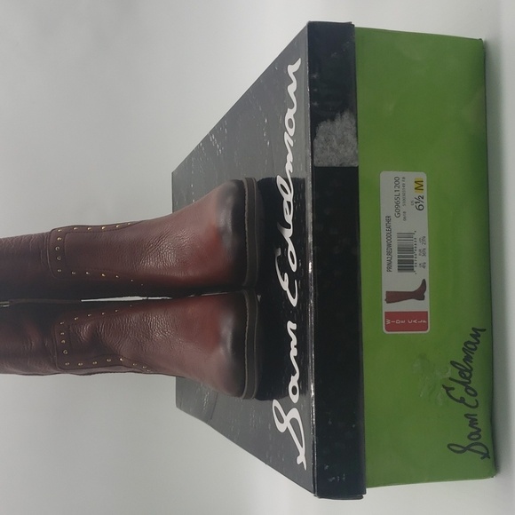 645- Sam Edelman Prina2 Red Wood Leather Women's Boots Size 6.5 Wide Calf NWT - Picture 11 of 12